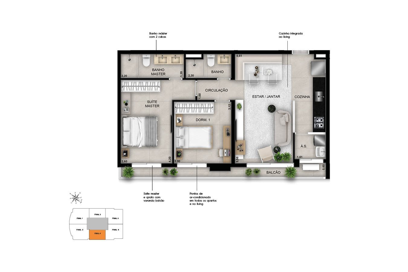 Apartamento 2Q Alto Padrão no Setor Bueno - Edifício Sync - Andar Alto Nascente
